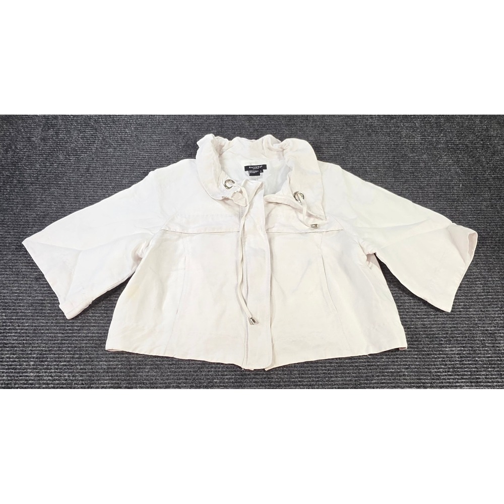 Sandro Sportswear Jacket Womens Large White Excellent Linen Blend Cropped Zip